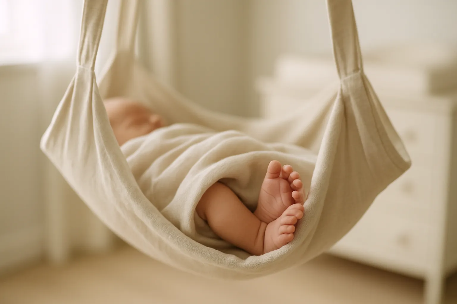 Baby liegt in Tuchschaukel